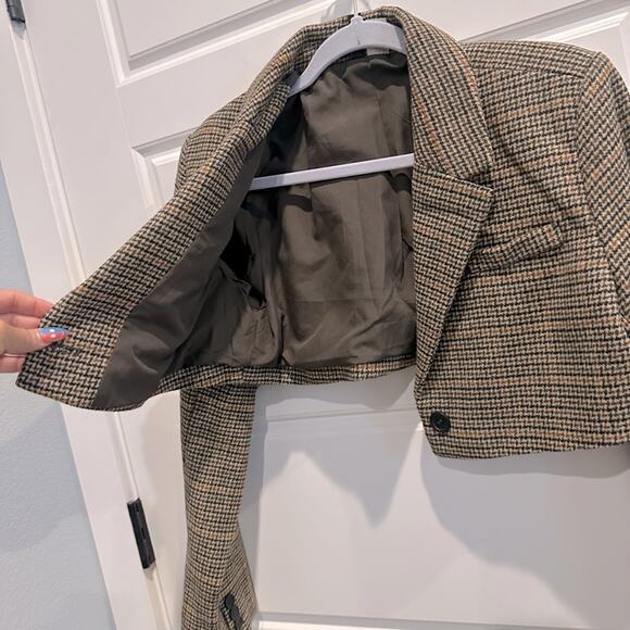 H&M Divided Cropped Tweed Plaid Blazer Jacket - Picture 3 of 7